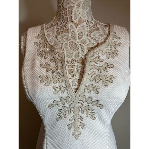 Pappagallo White Gold Embroidered Sleeveless Shift Dress One Size - Picture 3 of 12